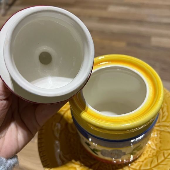 Beautiful Plate Mug Jar Dinnerware Three Tiered Serving Tower Decor Blue Yellow - Picture 8 of 9